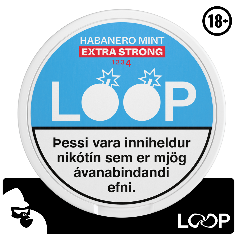 LOOP Habanero Mint Extra Strong púðarnir eru með háu nikótín innihaldi, sem gerir þá tilvalda fyrir þá sem vilja hætta mikilli tóbaksneyslu. Púðarnir skila endingargóðum keim af ískaldri myntu ásamt Habanero pipar. Framleiðandi: Another Snus Factory Loop notar RushTM tæknina sem tryggir hraða en langvarandi nikótínupptöku. Nettó þyngd: 12,5 g Nettó þyngd: púða: 0,625 g Nikótín magn: 20 mg/g Nikótín magn per púða: 12,5 mg Fjöldi púða í dós: 20 stk