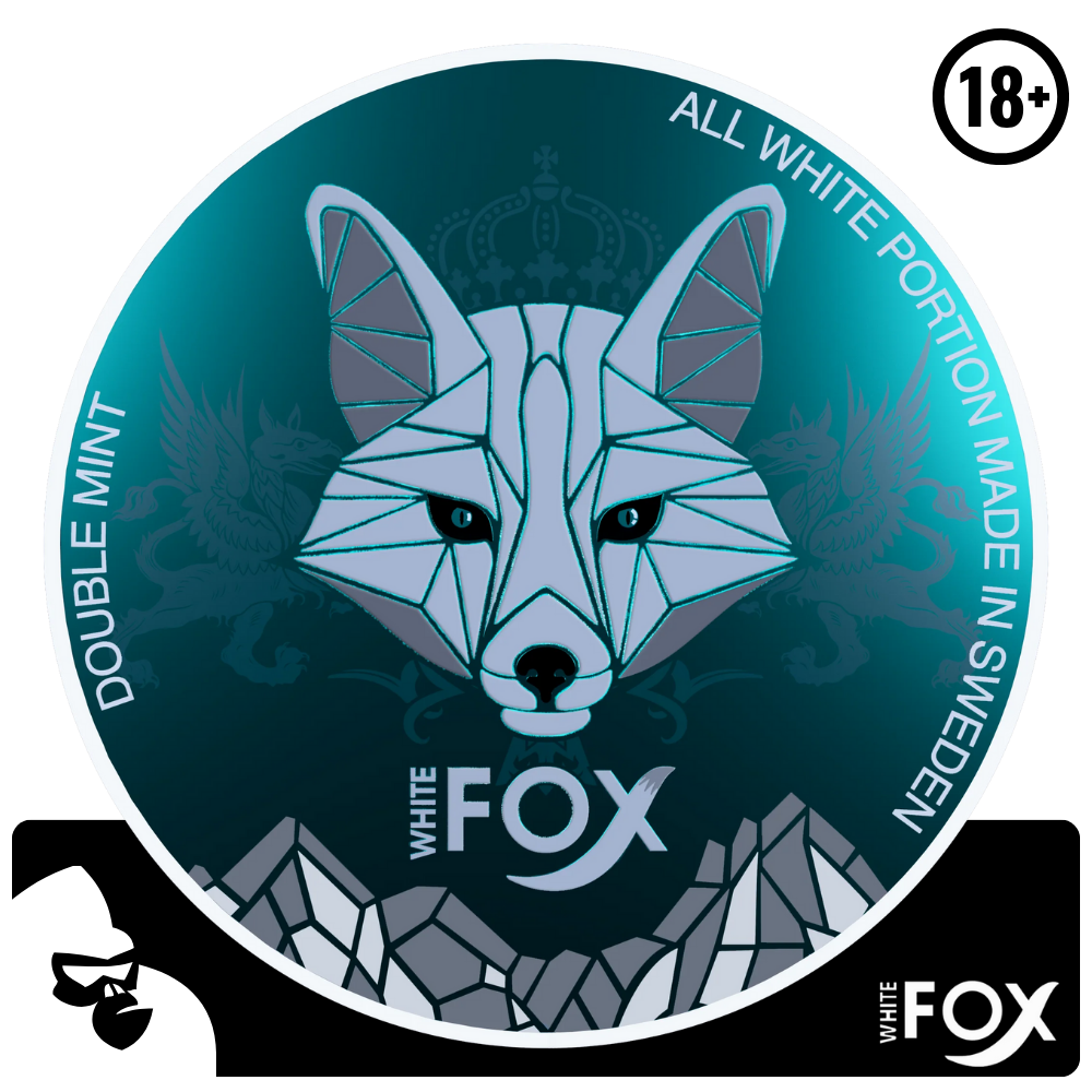 White Fox Double Mint nikótínpúðar eru mjóir. Púðarnir eru einstaklega mjúkir með kælandi og langvarandi fersku myntu-menthol bragði. Það sem einkennir þessa púða einnig er að þeir leka afar lítið sem er mikill kostur og frábrugðið sambærilegum vörum. Hröð og jöfn nikótín upptaka. Púðarnir eru 100% tóbakslausir og einungis ætlaðir 18 ára og eldri. Nettó þyngd: 15 g Nikótín magn: 16 mg/g Fjöldi púða í dós: 20