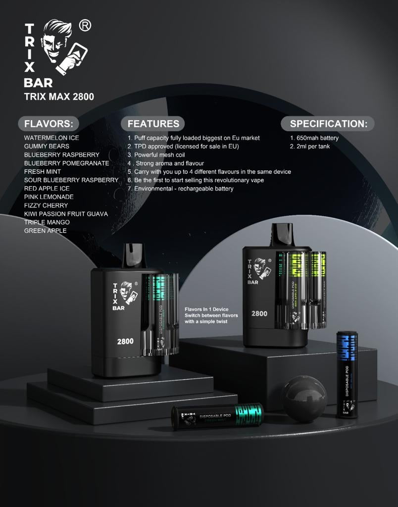 TRIX BAR MAX 2800 PUFFS (VARA HÆTTIR Í SÖLU)