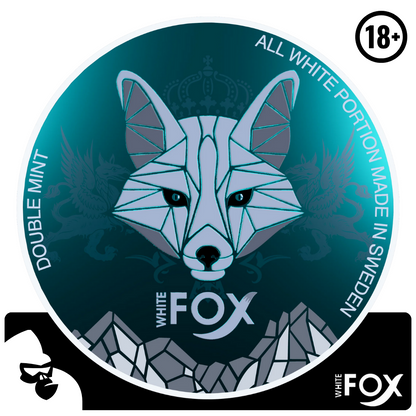 White Fox Double Mint nikótínpúðar eru mjóir. Púðarnir eru einstaklega mjúkir með kælandi og langvarandi fersku myntu-menthol bragði. Það sem einkennir þessa púða einnig er að þeir leka afar lítið sem er mikill kostur og frábrugðið sambærilegum vörum. Hröð og jöfn nikótín upptaka.  Púðarnir eru 100% tóbakslausir og einungis ætlaðir 18 ára og eldri.  Nettó þyngd: 15 g Nikótín magn: 16 mg/g Fjöldi púða í dós: 20